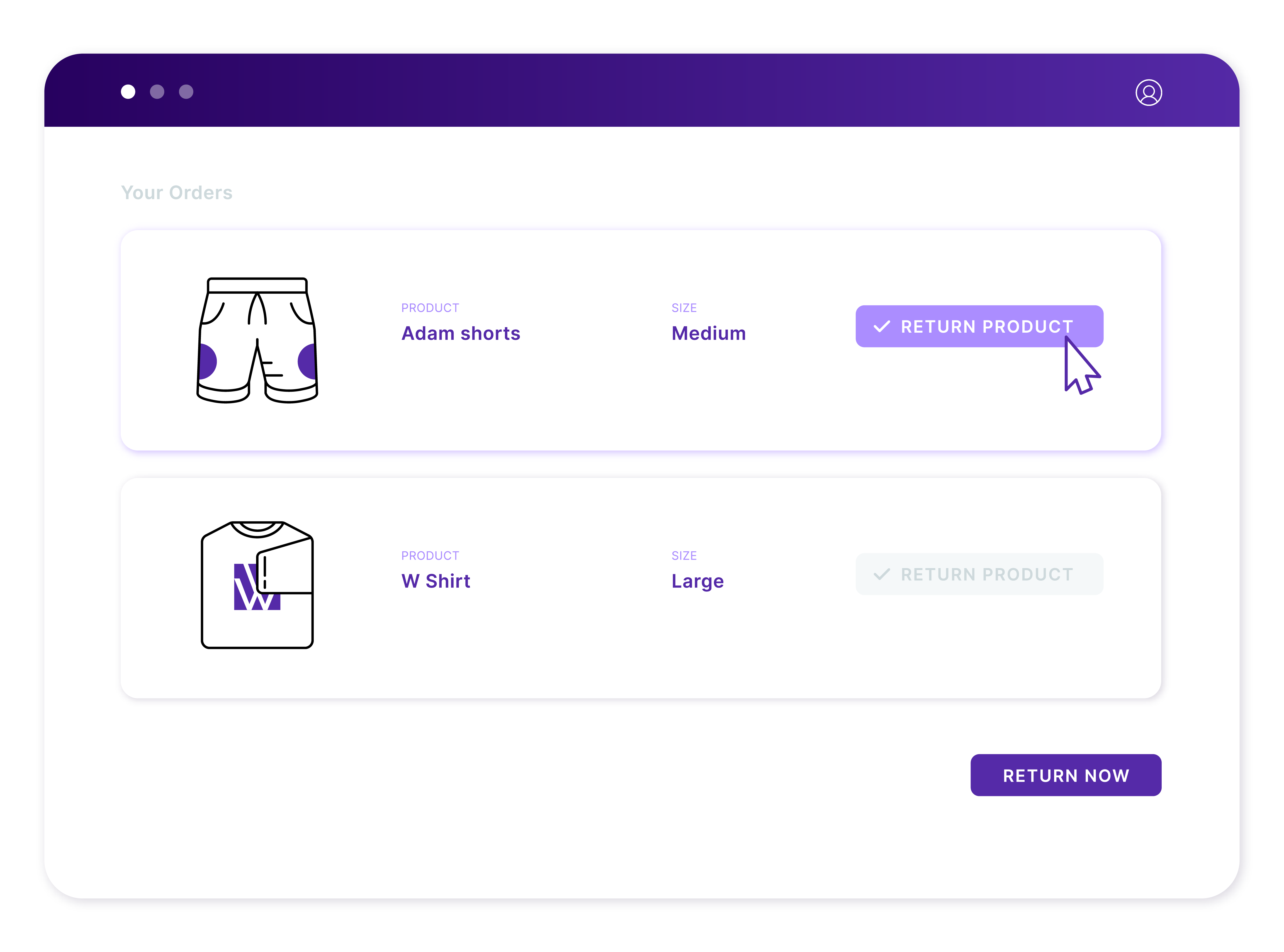 Order screen to return product