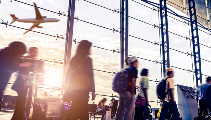 People walking through airport