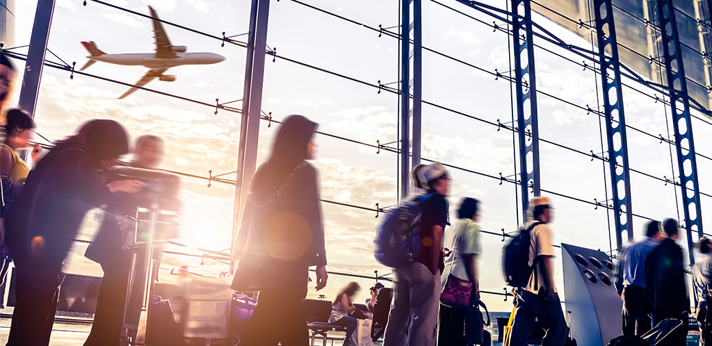 People walking through airport