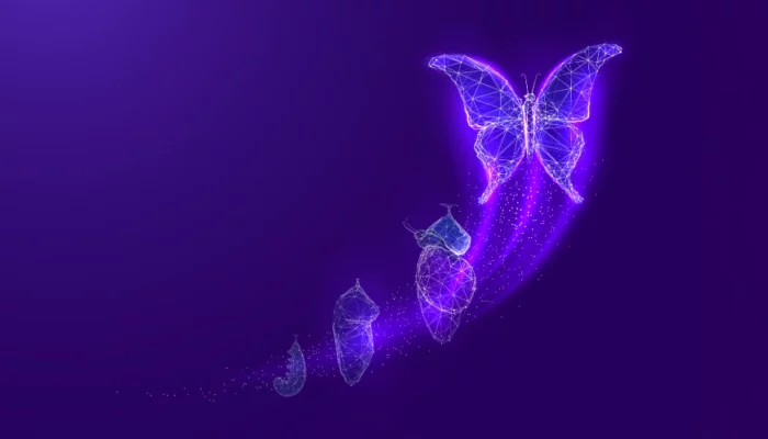 Caterpillar transforming into a butterfly.