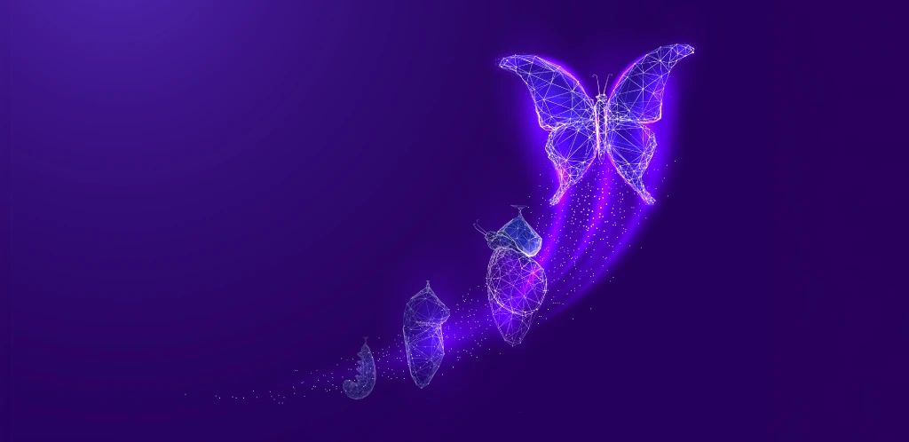Caterpillar transforming into a butterfly.