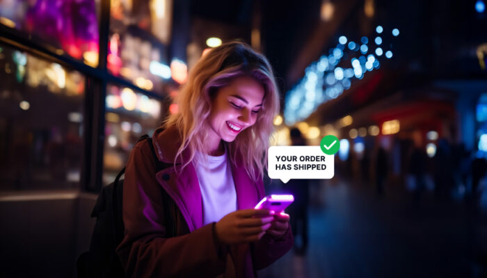 Woman recieving shipping notification