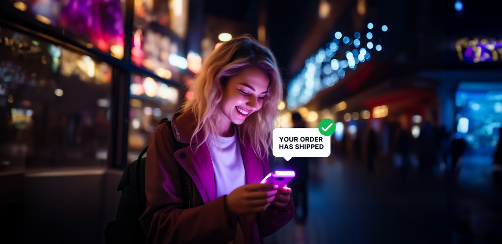 Woman recieving shipping notification